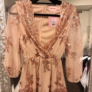 NWT—Showpo Pink Sequin Long Sleeve Romper